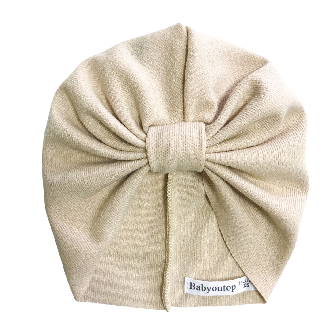 Bonnet esprit turban bébé fille en maille imprimée - beige poudré, Bébé