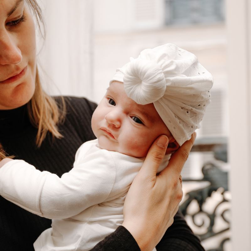 Turban MARY - Dentelle Blanche bonnet bebe fille AKKO